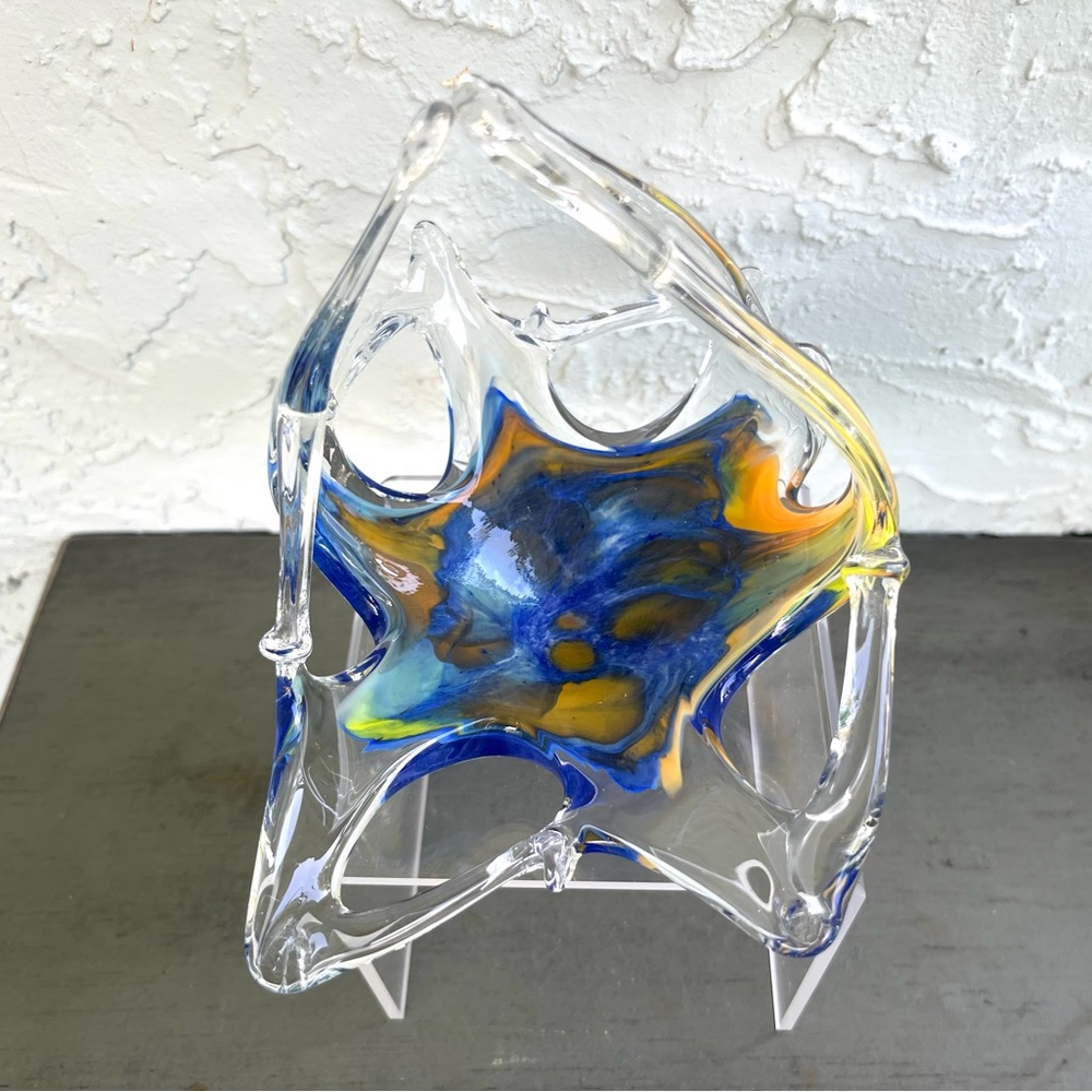 Handblown Artglass Multicolor Reticulated Candy/Trinket Dish